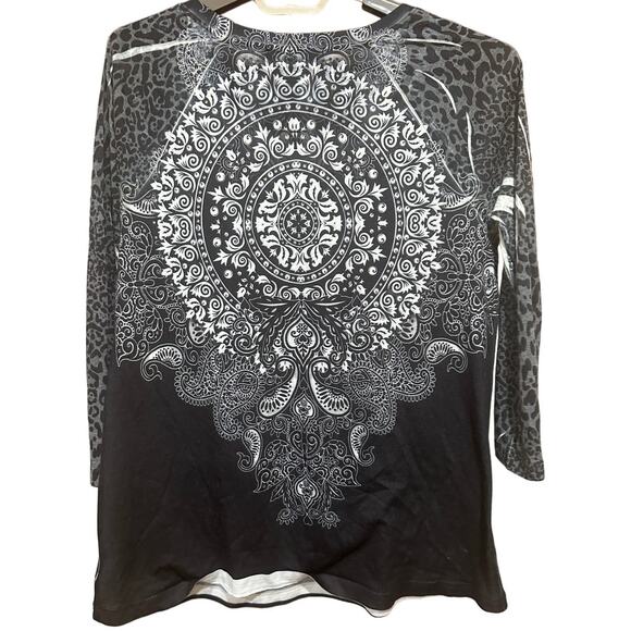 BLEU Tunic Top Size L Gray Long Sleeve Boho Paisley Grunge Fairy Made in USA - Picture 3 of 8